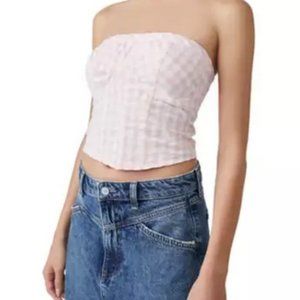 FREE PEOPLE Leilani Gingham Tube Top Pink Combo Size M NWT